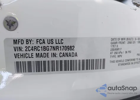 2022 Chrysler Pacifica Touring L z USA, uszkodzony, nr VIN 2C4RC1BG7NR170982